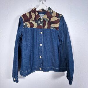 Coldwater Creek Womens Denim American Flag Jacket Tapestry Blue Size Medium NWOT